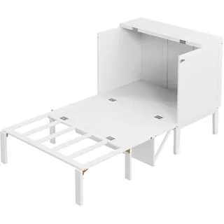 OKWISH Vertikales Klappbett 90×200 cm Weiß mit Stauraum, Hochbett-Morphing, platzsparend, für Yoga, Fitness, Einzelzimmer, klappbar, modernes Design