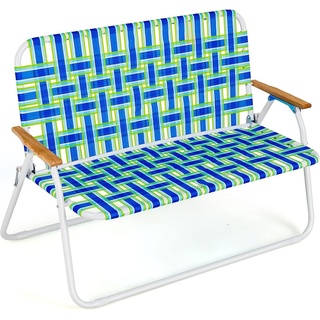 GOPLUS 2-Sitze Gartenstuhl, aus PE und Metallrahmen, Klappbarer Strandstuhl mit Rückenlehne & Armlehne, Stabiler Campingstuhl mit rutschfeste Fü...