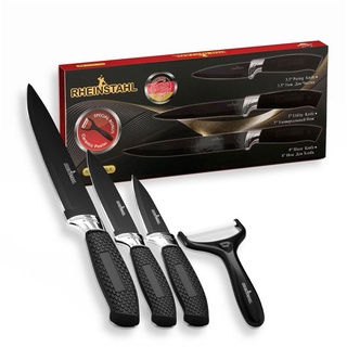 RHEINSTAHL Messer-Set 4 teilig Messerblock Messerset Küchenmesser Set Profi Kochmesser (4-tlg), hochwertiges SelbstschärfenMesser Küchenmesser Set schwarz