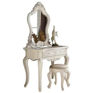 Xlmoebel Schminktisch Echtholz Schminktisch mit Barock-Spiegel und Hocker (Schminktisch mit Hocker, Schminktisch + Hocker), Hergestellt in Europa weiß