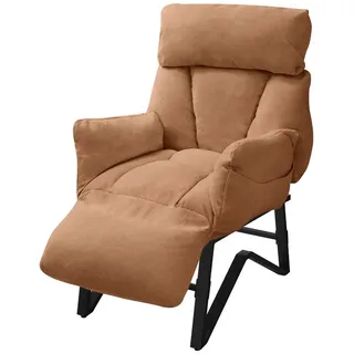 ML-DESIGN Loungesessel Wohnzimmersessel mit Armlehnen Fußablage Seitentaschen Lesesessel, Braun Sessel Fernsehsessel verstellbar Relaxsessel Leinen Ruhesessel braun