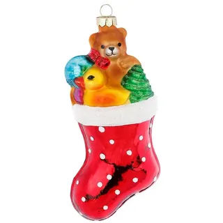 Christbaumschmuck Glas 13cm Weihnachtsstrumpf Weihnachtskugeln Gabenstrumpf bunt