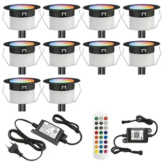 SUBOSI 10er Set WIFI RGBW LED Einbaustrahler Led Bodeneinbaustrahle Aussen Arbeitet mit Alexa,Smart Phone,1W Ø45mm IP67 Wasserdicht Terrasse Garten Led Lampe Full Kit,Schwarz