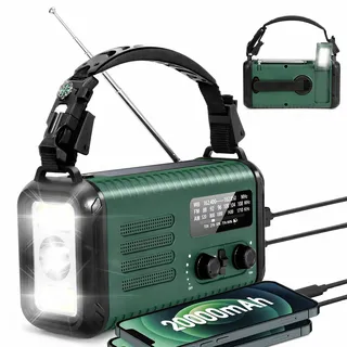 Bewinner Handkurbel Notiowere, Solar Betriebenes NOAA -Wetterradio mit AM FM, 20000mah Wiederaufladbarer Taschenlampe und Reading Light, SOS -Alarm