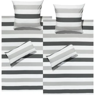 REDBEST Bettwäsche-Set Gestreift Grau 155 x 220 cm + 40 x 80 cm