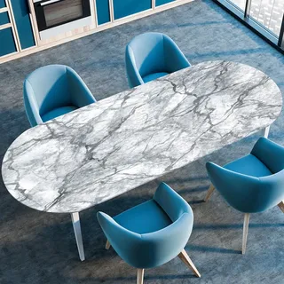 Treer Tischdecke Oval mit Elastischem Rand,Fleckschutz Ovale Tischdecke, Marmordruck Tischdecke Abwaschbar Oval,Lotuseffekt Tischdecke für Küche, Esszimmer,Picknick (107x152cm,Grau)