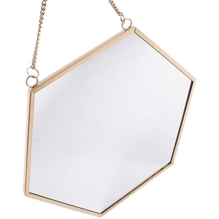 vonHermine Deko Wand-Spiegel eckig Hexagon zum Hängen 30 x 26 cm Metall Gold mit Kette