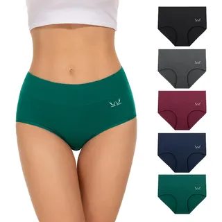 TANSTC Unterwäsche Frauen Weich Baumwolle, 5er Pack Unterhosen Damen Unterwäsche, Stretch Hohe Taille Panties Damen, Atmungsaktive Sexy Slip Damen, Hipster Damen Tochter Als Geschenk Erhältlich, L - L