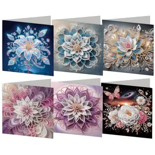 Generisch 6 Stück Diamond Painting Weihnachtskarten,Handgemachtes Diamant Malerei Grußkarten mit umschlag set,postkarten,Geschenk für Freunde Familie Lehrer, Urlaub Party Gefälligkeiten-Mandala Blume