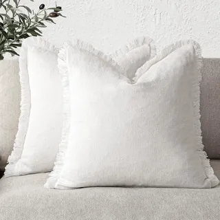 Bebusingoto Set Aus 2 Dekorativen Leinenkissenbezügen Mit Fransen Im Boho-/landhausstil, Mit Quasten, Weicher Kissenbezug Für Sofa, 45 X 45 Cm, Weiß