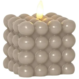 StarTrading LED Kerze Bubble Würfel Cube Kerze Echtwachs 3D Flamme H: 9,5cm Timer creme