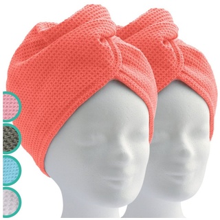 ELEXACARE Turban-Handtuch Haarturban mit Knopf, Mikrofaser (2-St), Turbanhandtuch mit Knopf und Schlaufe rot