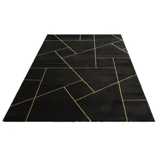 Teppich LEONIQUE "Lerina" Teppiche Gr. B/L: 160 cm x 230 cm, 12 mm, 1 St., schwarz (black, gold) Esszimmerteppiche Marmor-Design, geometrisches Muster, Hoch-Tief-Effekt, Kurzflor