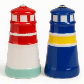 MIJOMA Salz- & Pfefferstreuer Set - Stilvolles Porzellandesign, Lebensmittelecht, Einfach zu Befüllen - Verschiedene lustige & niedliche Designs zur Auswahl (Leuchttürme, 2-teilig)