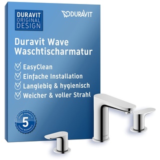 Duravit Wave Waschtischarmatur (Auslauf Höhe 108 mm), 3-Loch Wasserhahn Bad, Armatur Waschbecken, Chrom