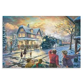 QITEX Wanddeko Schlafzimmer Weihnachtsposter Thomas Kinkade Weihnachten Winter Weihnachtsleinwand Gedruckte Gemälde Öl Bild Leinwand Bild poster & kunstdrucke Wand Bilder Bilder 50x70cm(Kein Rahmen)