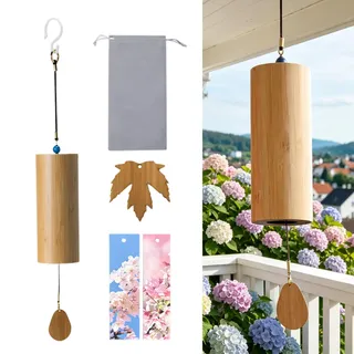 Nimblyne Klangspiel Bambusfurnier: Japanische Bambus Windspiele für Klangheilende Meditation, F-Dur Akustik Windspiel Chimes,Klangspiel Aria für Yoga, Zuhause und Garten Deko