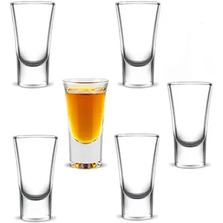 JIAAXYC Schnapsgläser 30ml,Tequila Shotgläser Set 6 Stück, Robuste Shotgläser aus Glas, Shot Gläser für Tequila, Wodka, Ouzo, Likör,Transparent