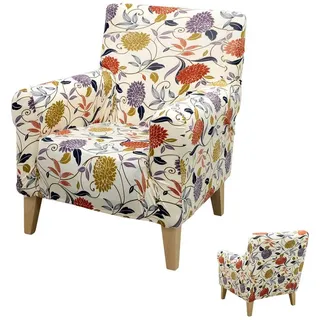 BTTO Sesselhusse Floraler Sesselbezug,Stretch Einzelsofa Möbelschutz mit Armlehnen, Bunt Blumen Stuhlbezüge Stuhlschutz,Couchbezug 1 Sitzer