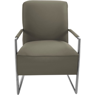 Cocktailsessel K+W KOMFORT & WOHNEN Sessel Gr. Leder Longlife BRONCO, B/H/T: 62 cm x 77 cm x 83 cm, beige (zypresse) Clubsessel Cocktailsessel mit bezogenen Armlehnen, Gestell in Metall Edelstahloptik