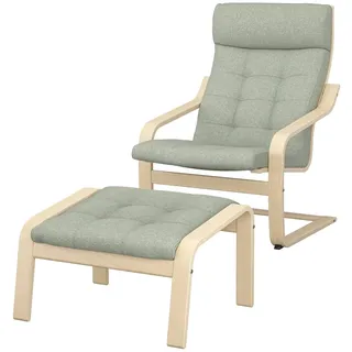IKEA POÄNG Sessel und Hocker Birkenfurnier/Gunnared hellgrün Gunnared hellgrün