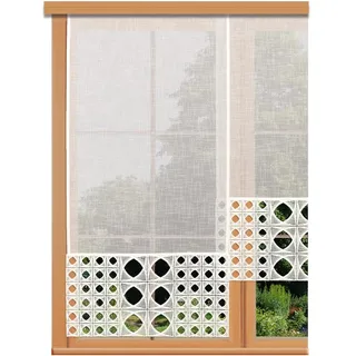 Schiebepaneele Miray mit Vogtländischer Spitze in ecrú - Landhaus-Flächengardine in Käseleinenoptik - Schiebevorhang mit moderner geometrischer Spitze | Flächenvorhang Höhe x Breite 80 x 45 cm