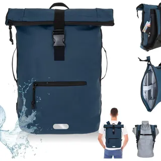 Rucksack Plane Time Bag Evo 24 L Kurierrucksack Roll-Top Herren Damen Freizeitrucksack Geheimfach Brustgurt Fahrradrucksack Bike Pack Büro Tasche ... - Blau/Dunkelblau