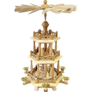 Richard Glässer Seiffen Weihnachtspyramide Schneemänner, 47 cm hoch, original Erzgebirge