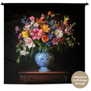 MuchoWow Wandteppich Farbe - Vase - Blumen - Blumenstrauß, Quadratisch, Höhe: 3 mm, Wandtuch, Wanddekoobjekt, 120x120 cm bunt Quadratisch | 120 cm x 120 cm x 3 mm