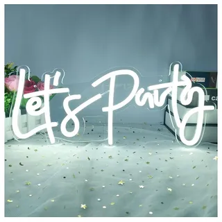 Rosnek LED Dekolicht Let's Party, Neonlicht, mit Schalter, USB, für Geburtstag Hochzeit, Party Schlafzimmer Wanddeko weiß