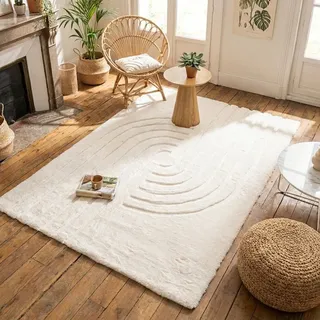 Volero - Hochflor Teppich - Carvy Curves Creme - 160x230 cm - Wohnzimmer, Kinderzimmer, Schlafzimmer, Babyzimmer - Boho, Klassik, Industrielle, Lä... - Creme