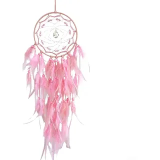 Handgefertigter Traumfänger Wanddeko mit Federn großer Eisenring in Blau Pink oder Lila für Schlafzimmer Wohnzimmer Kinderzimmer stilvolle verschönernde Optik Einfache Montage tragbar(pink)