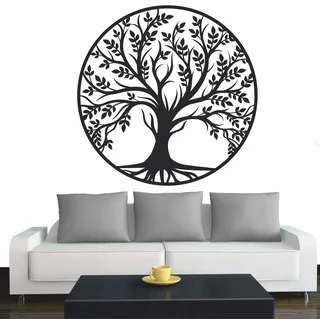 INDIGOS UG - Wandtattoo Wohnzimmer - Wandaufkleber Baum des Lebens - 0 - Lebensbaum Weltenbaum - 120x120 cm - Schwarz - Aufkleber Kinderzimmer Schlafzimmer Küche Badezimmer Büro Dekoration