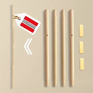 LIONHERZ® Tipi-Zeltstange [1 Stück] Ersatzstange 172cm für Tipi Zelt (schraubbar) Ersatzteil Kinderzelt aus Kiefernmassivholz | Holzstab Spielzelt DIY | 4 Teilstücke und 3 Verbindungsstücke für Tippi
