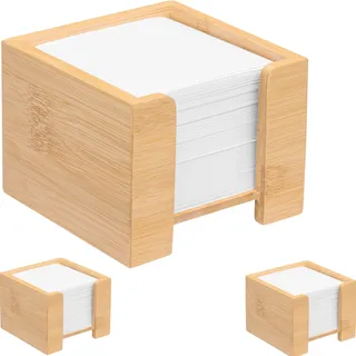 Zettelbox Bambus, nachhaltiger Zettelkasten Holz, Notizzettel Halter, 900 Blatt holzfreies Papier 70g/qm, H x B x T: 11,5 x 11,5 x 10,7 cm, natur, Sparsets von 1 bis 5 Stück erhältlich (3)