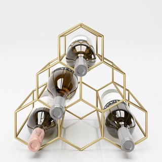 PLAYBOY - Weinregal "GLORIA" für 6 Flaschen, geometrische Form, goldenes Metallgestell, Retro-Design