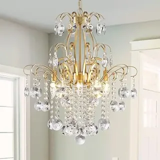 WUZUPS Kristall Kronleuchter 5-flammige Deckenleuchte moderne Leuchte für Schlafzimmer Flur Bar Küche Badezimmer, H 57 x B 50, E14 Sockel, Gold