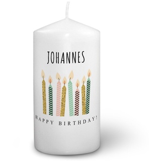printplanet® Kerze mit Namen Johannes - Fotokerze mit Design Happy Birthday - Wachskerze, Taufkerze, Hochzeitskerze