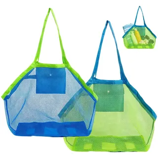 2 Stück Sandspielzeug Netztasche Große, Strandtasche Strandspielzeug Tasche Aufbewahrung Beach mit Urlaub, Sandschaufel Buddelzeug Sandkasten für Familie Urlaub