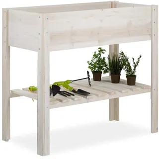 Relaxdays Hochbeet, Balkon, Terrasse & Garten, Holz, mit Stauraum, Rückenschonend, HBT: 80x88x44 cm, Kräuterbeet, weiß