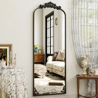 Koonmi Vintage Gewölbter Standspiegel Ganzkörperspiegel, 52x161 cm, Bruchsicher Stehspiegel in voller Länge mit schönen Retro-Gravur Prozess für Schlafzimmer Flur, Schwarz