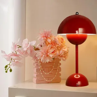 AoLa Pilz Tischlampe Kabellos Pilzlampe Akku Tischleuchte Dimmbar Touch Control ohne Kabel Nachttischlampe USB Aufladbar 1800mAh Batterie Leuchte Mushroom Lampe für Esszimmer Schlafzimmer, (Rot)