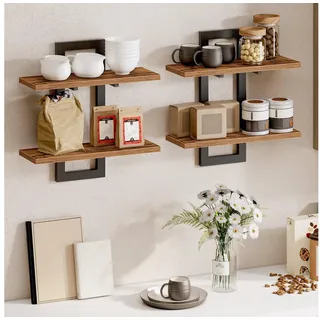 BlingBin Wandregal 2-stufige Schweberegal, Holz Wandboard, Hängende Badezimmerregale, 38*13,5*40cm, Jede Schicht kann bis zu 18 kg tragen 2-tlg., Schwebendes Regal Dekor für Küche, Bad, Wohnzimmer, Schlafzimmer braun