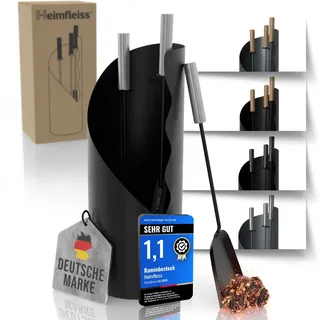 Heimfleiss® Kaminbesteck Schwarz Modern - Schürhaken & Kehrset, Edelstahl