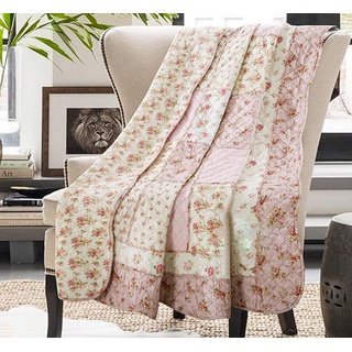 Cozyholy Original 100% Baumwolle Patchwork Quilt Pink Floral Tagesdecke Coverlet Reversible Vintage Shabby Chic Quilted Throw Blanket Bed Quilt Cover for Couch Sofa