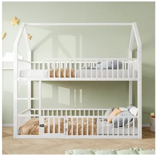 Celya Etagenbett Kinder-Etagenbett 90*200, Metall-Doppelbett, Kinder-Familienbett (Unteres Bett mit kleiner Tür zum Öffnen und Schließen, Ohne Matratze) weiß