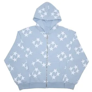 Vintage Sweatshirt Damen Casual Star Print Sleeve Zip Up Hoodies Ästhetische Harajuku Grunge Sweatshirt Herbst Hoodies-659-Blau,M