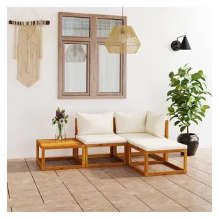 vidaXL Gartenlounge-Set 4-tlg. Garten-Lounge-Set mit Auflagen Creme Massivholz Akazie, (1-tlg) weiß 70 cm x 39 cm