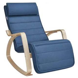 Songmics Schaukelstuhl mit verstellbarer Fußstütze Schaumstoff 150 x 100 x 60 cm Mitternachtsblau
