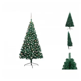 vidaXL Künstlicher Weihnachtsbaum Künstlicher Halber Weihnachtsbaum mit LEDs Kugeln Grün 210 cm grün